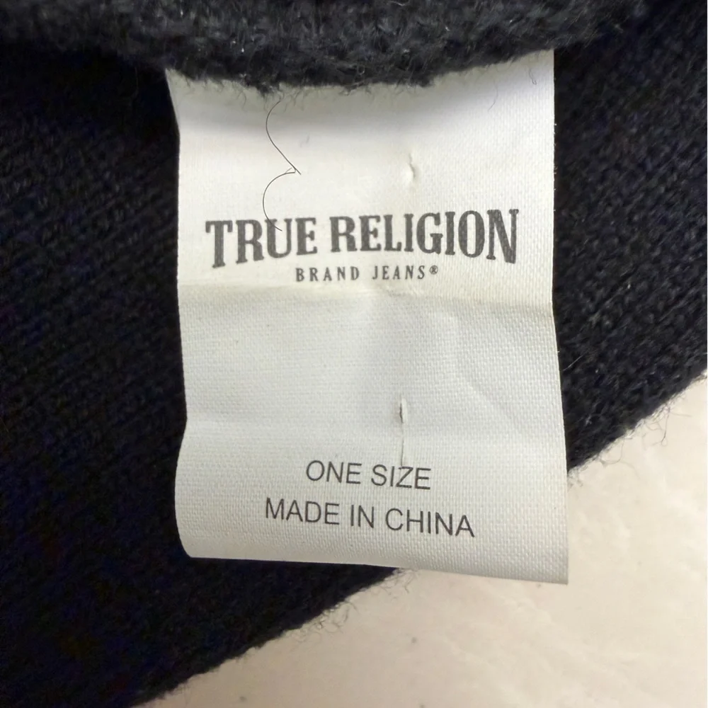 True Religion Beanie - Cuffed Winter Knit Cap with Stitched Yarn Horseshoe Logo
